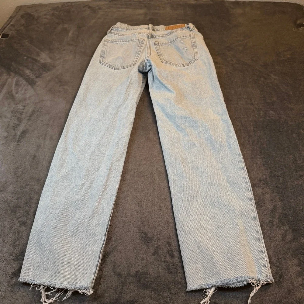PacSun 90's Straight Jeans Womens 23 Light Wash Distressed Raw Hem Denim Pants - Picture 5 of 12